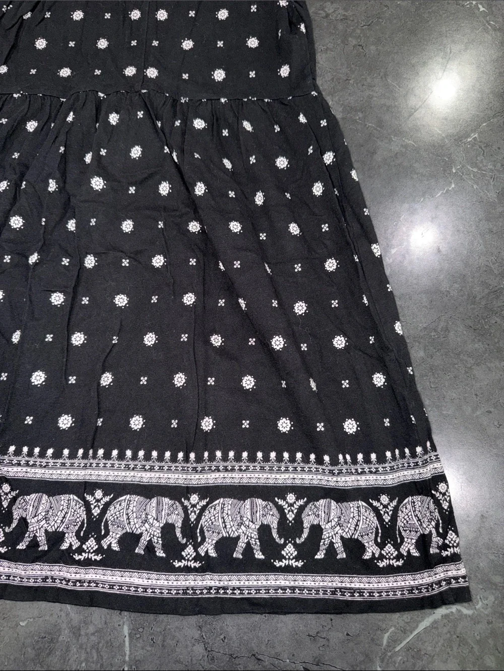 Old Navy Black tank Dress with White Elephant Border